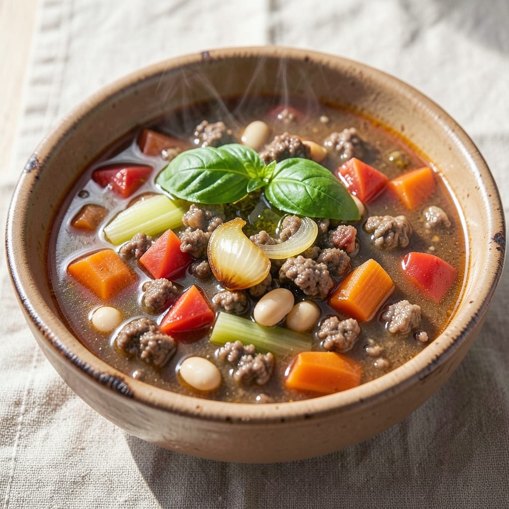 30-Minute Hamburger Minestrone Soup Recipe: Hearty One-Pot with Crispy Pasta Top