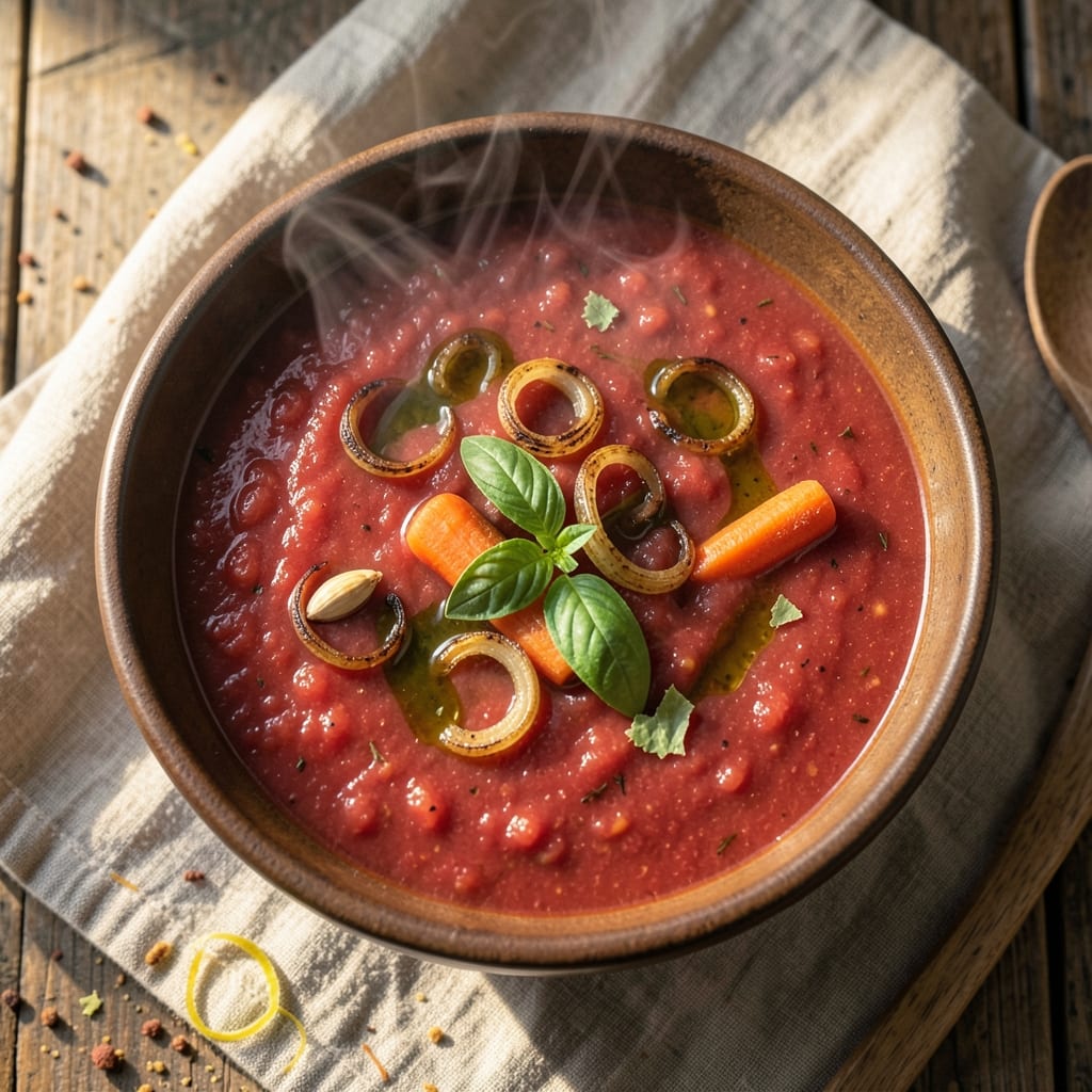 100K Tomato Soup Recipe: Silky Smoothness with Toasted Garlic Crunch