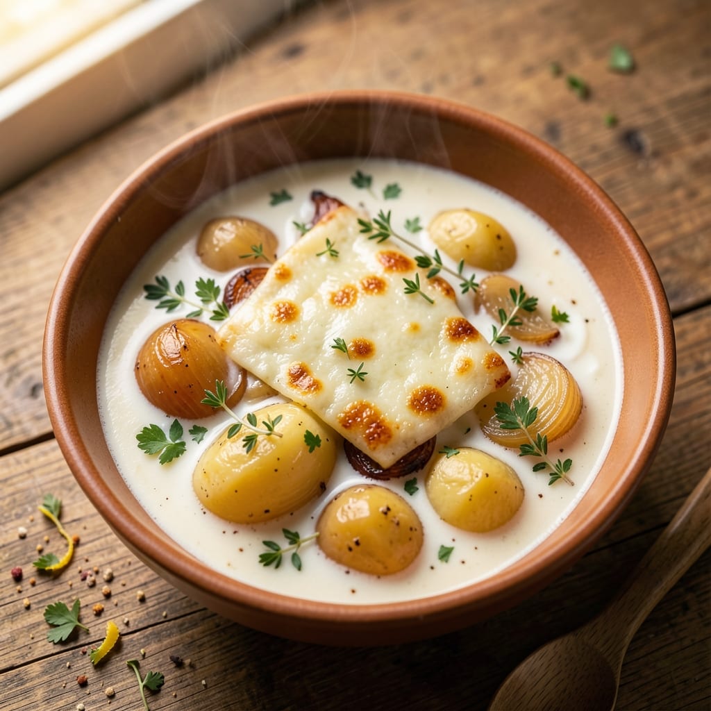 Alpine Soup Recipe: Herbed Creaminess With Toasted Bread Crunch
