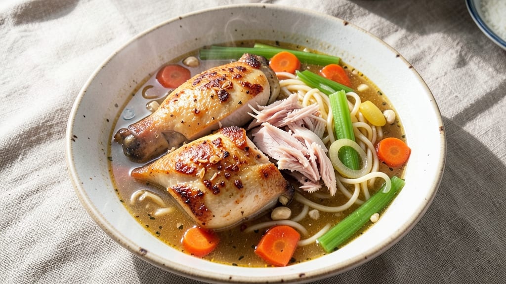 Binging With Babish Chicken Noodle Soup Recipe: Nostalgic Comfort With Crispy Celery Crowns
