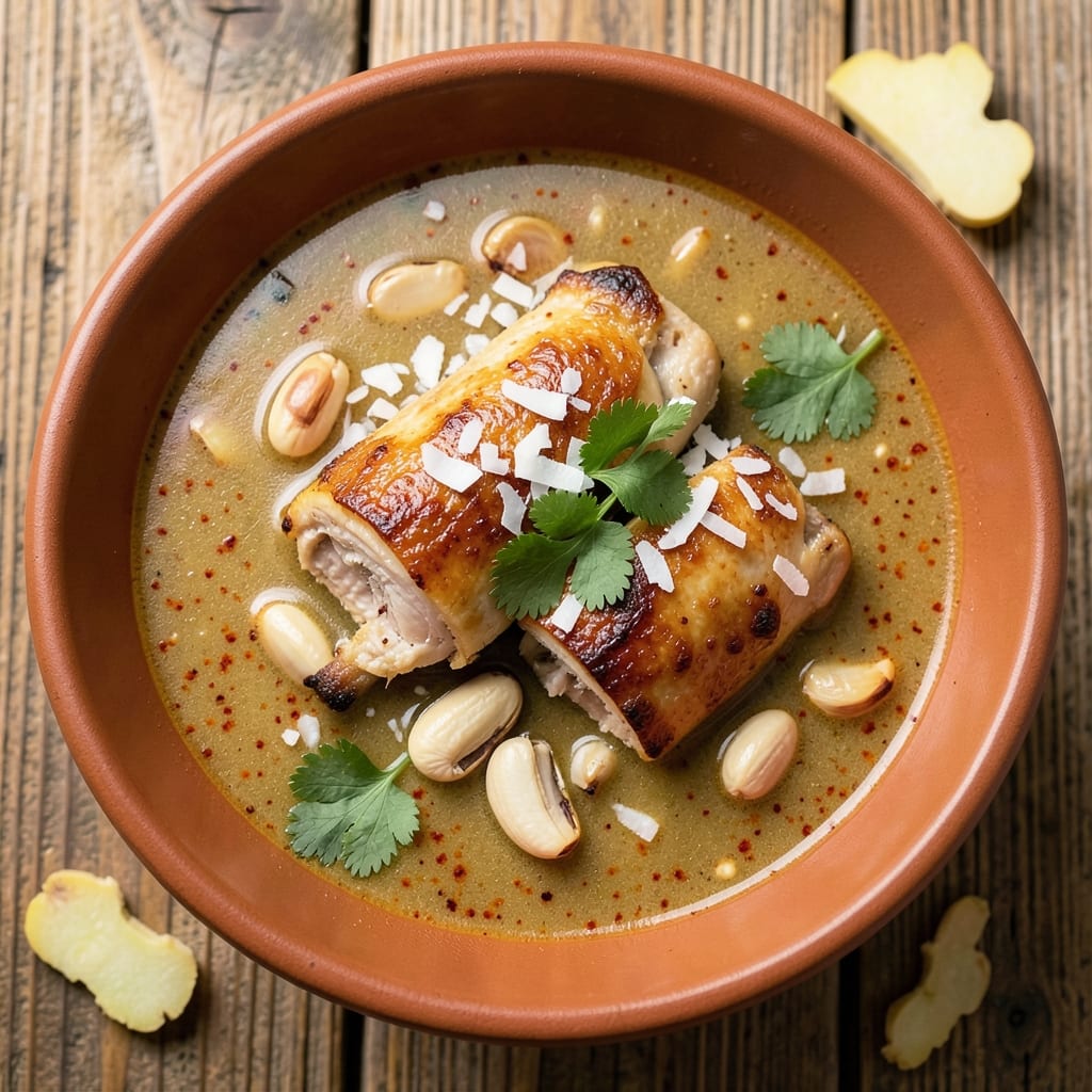 African Chicken Peanut Soup Recipe: Peanut-Infused Richness With Toasted Coconut Crunch