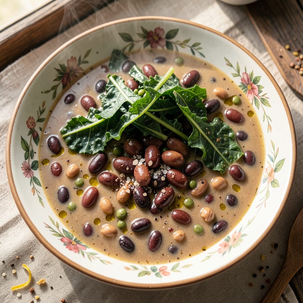 15 Bean Soup Recipe with Kale: Earthy Kale Boosts Hearty Pantry Protein