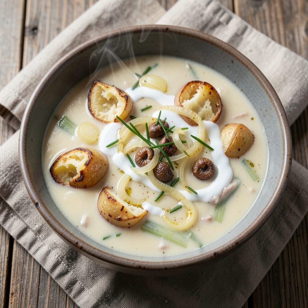 Alton Brown's Potato Soup Recipe: Velvety Smoothness With Toasted Garlic Crunch