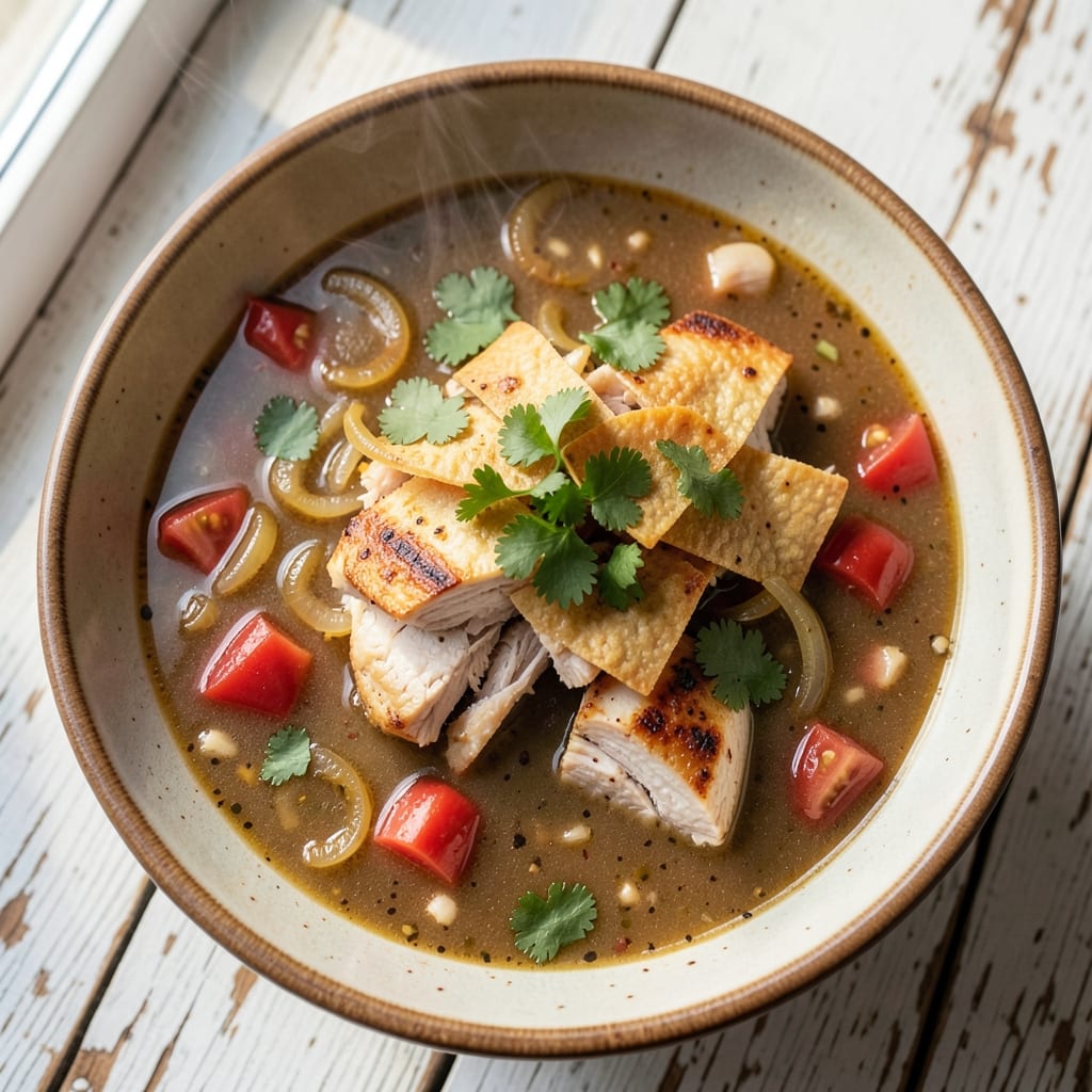 Alamo Cafe Chicken Tortilla Soup Recipe: Crispy Tortilla Top and Smoky Tomato Depth