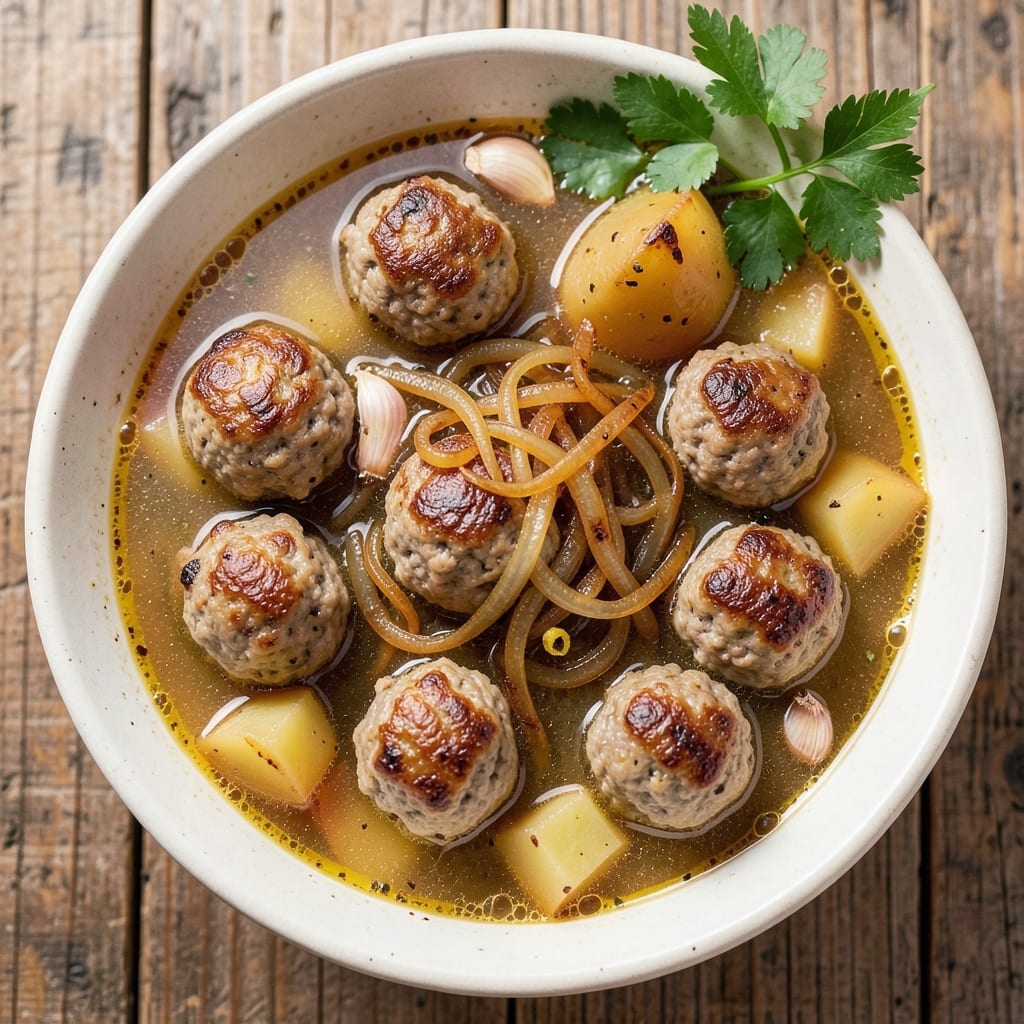 Albondigas Soup Recipe with Potatoes: Spanish-Style Meatballs in Garlic-Infused Tomato Broth