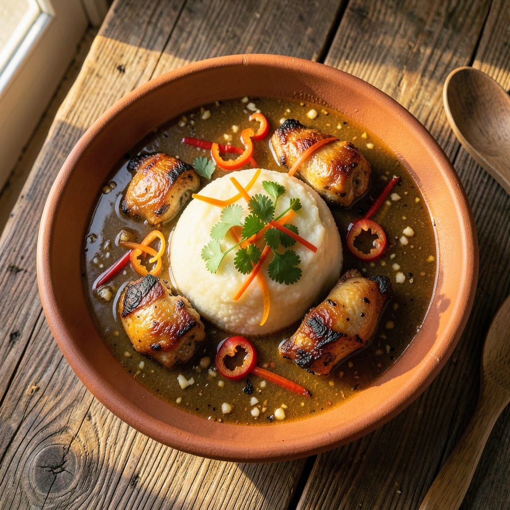 African Fufu and Soup Recipe: Pounded Yam and Peppery Broth Harmony