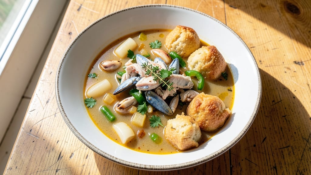 Bahamian Crab Soup and Dough Recipe: Spiced Rum-Infused Broth with Flaky Conch Bites