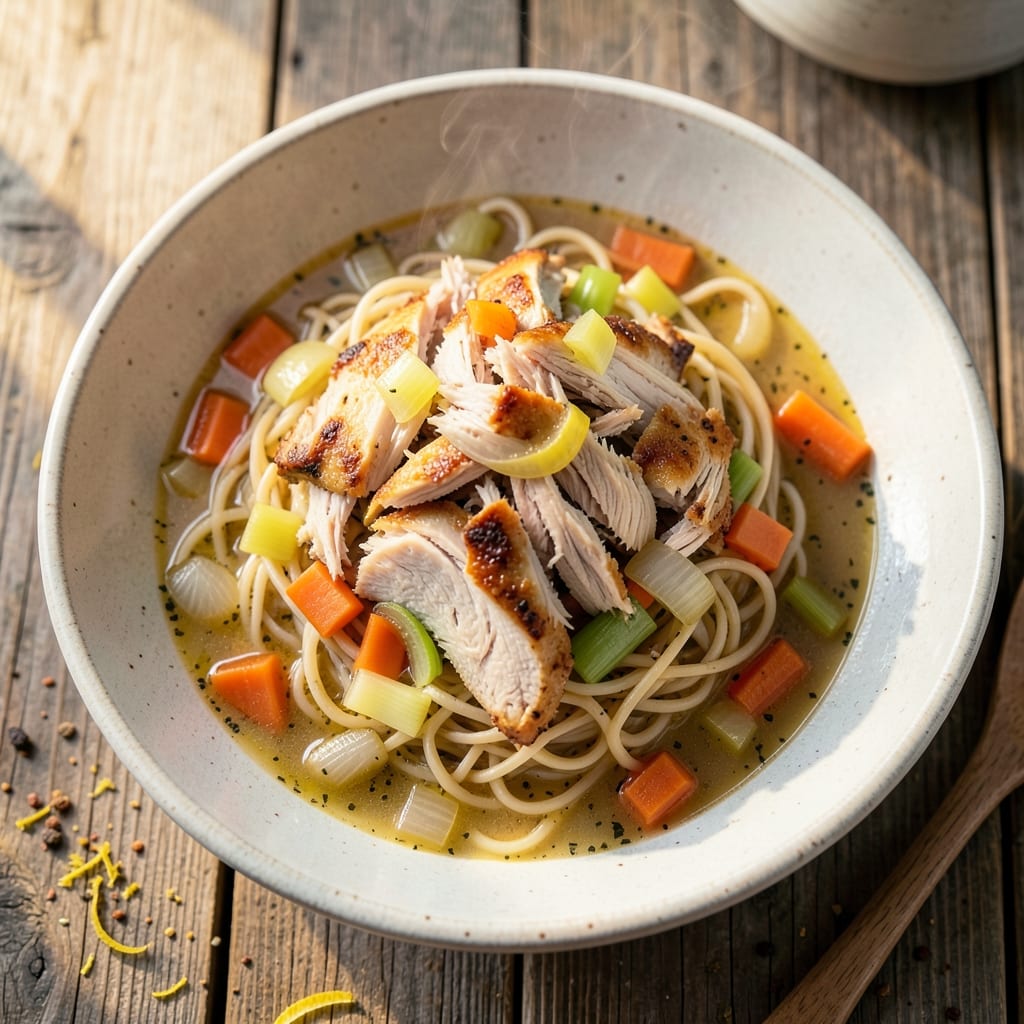 Air Fryer Chicken Soup Recipe: Quick Crispy Noodles and Tender Shreds